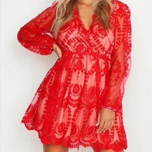 PLUS LACE PLUNGE SKATER DRESS
